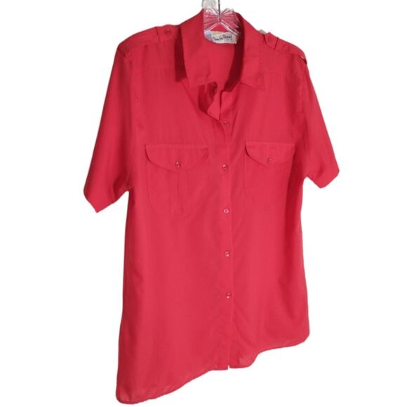 Diane Von Furstenberg Button Up Blouse Women's Size 10 Red Short Sleeve Pockets - Picture 5 of 9